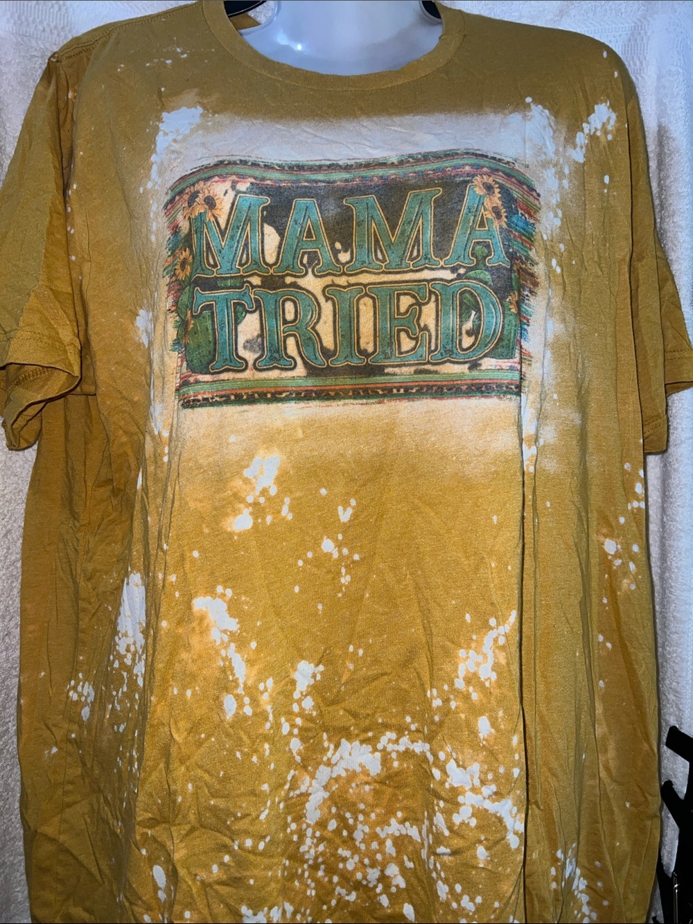 Mama Tried Graphic Tee - Mustard Yellow with White Splatter Bella Canvas